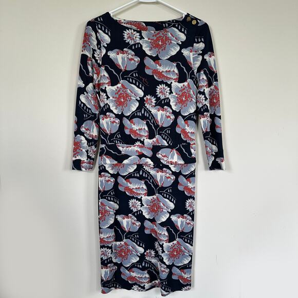 Tory Burch Dresses & Skirts - Tory Burch Silk Floral Knee Length Sheath Dress Women Size SMALL 3/4 Sleeves